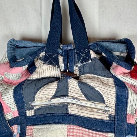 Upcycled Denim & Drunkards Path Quilt Design Backpack Tote Computer Bag Boho - Picture 8 of 15